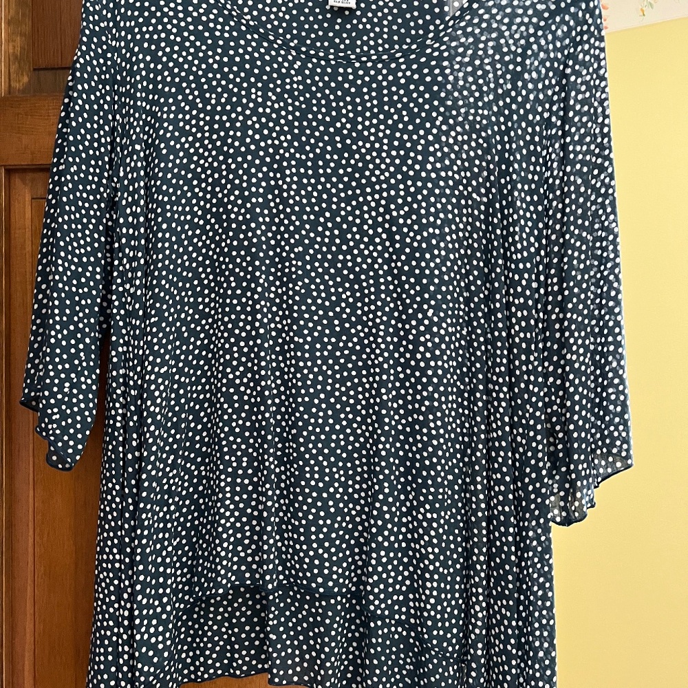Just Jill Navy Blue and White Polka Dot Top Size M